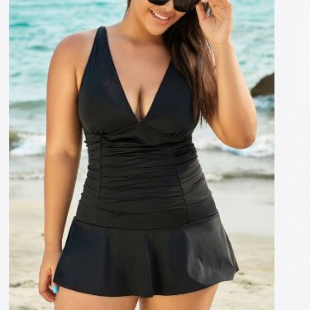 black bathing suit- swim dress black